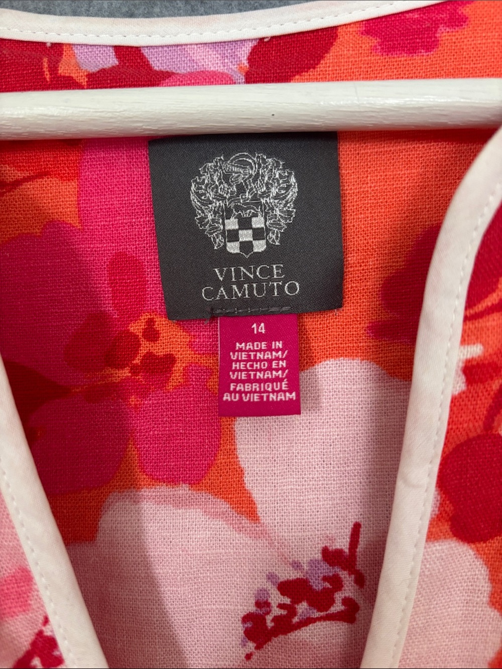 Vince Camuto Red and Pink Floral Tiered Mini Dress 14 - Picture 8 of 9